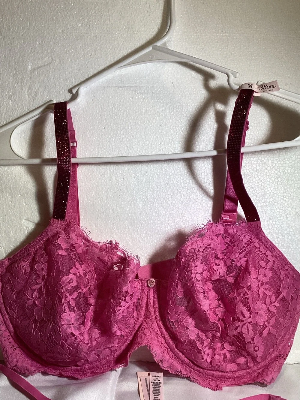 Victoria's Secret Hot Pink Lace Underwire Bra & Thong Set